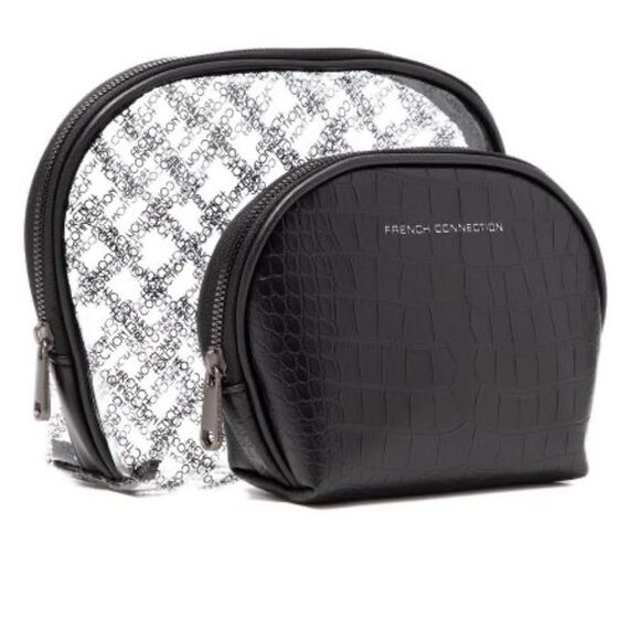 French Connection Esme Croco Double Clam Cosmetic Pouch - NWT - Picture 1 of 5